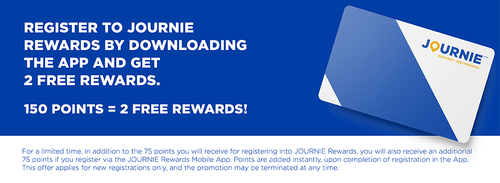 Download the JOURNIE Rewards App and get 2 free rewards just by registering
